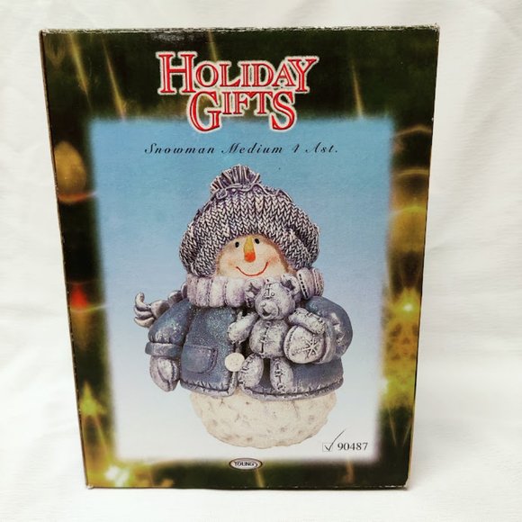 Young’s Snowman resin figurine, with Teddy Bear, Blue, #90487, original box - Picture 8 of 10
